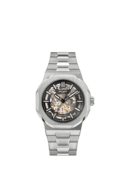 Rotary GB05495/04 Men's Regent Skeleton Bracelet Strap Watch, Silver, Silver