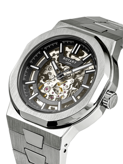 Rotary GB05495/04 Men's Regent Skeleton Bracelet Strap Watch, Silver - view 2, Silver