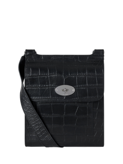 Mulberry Antony Croc Leather Crossbody Satchel Bag, Black, Black