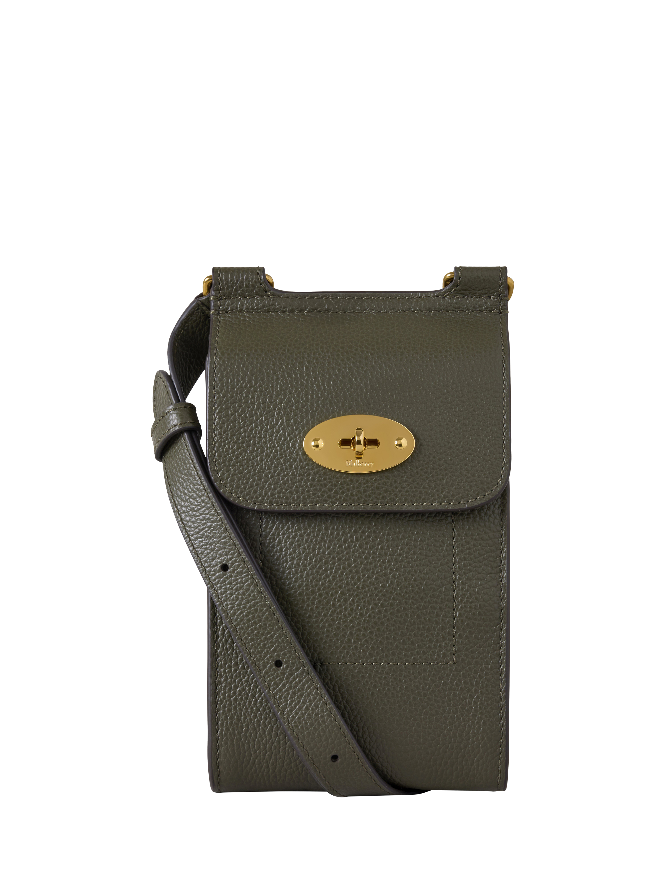 Product image 1 of 4, which shows Mulberry Mini Antony Leather Crossbody Pouch, Juniper Green