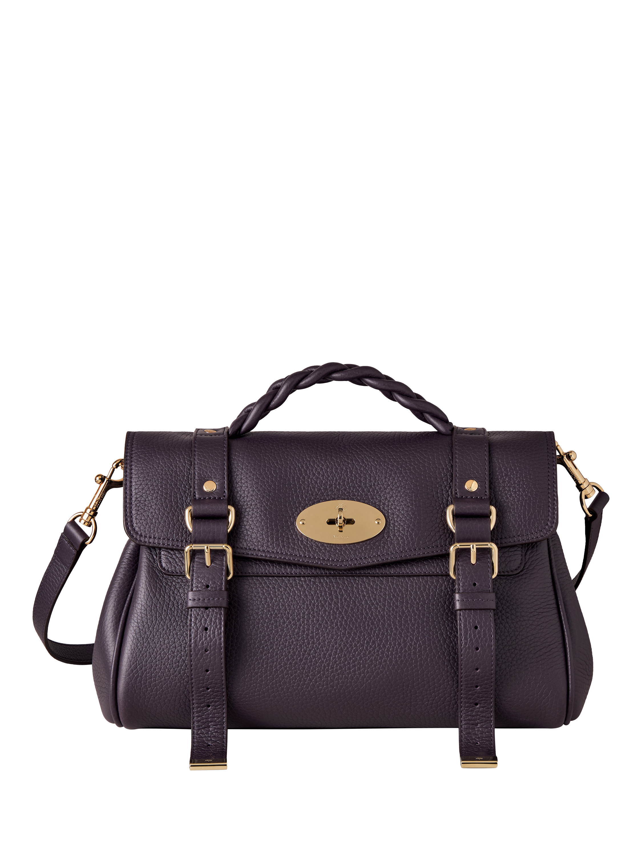 Product image 1 of 5, which shows Mulberry Alexa Heavy Grain Leather Shoulder Bag, Deep Aubergine