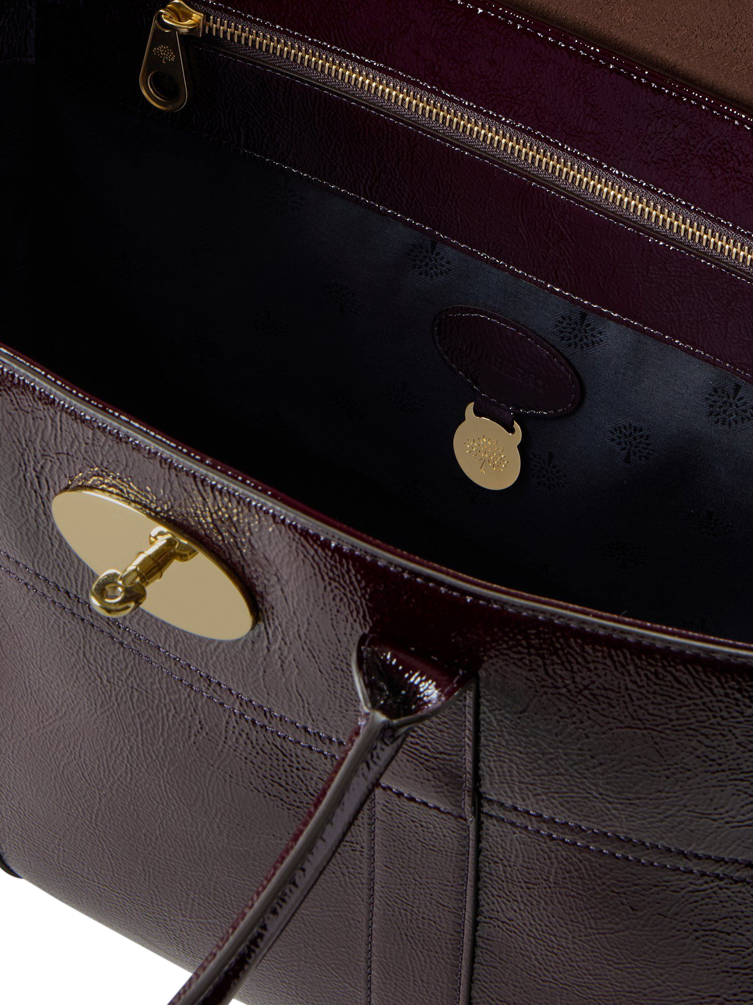 Mulberry Bayswater Patent Leather Shoulder Bag, Deep Aubergine