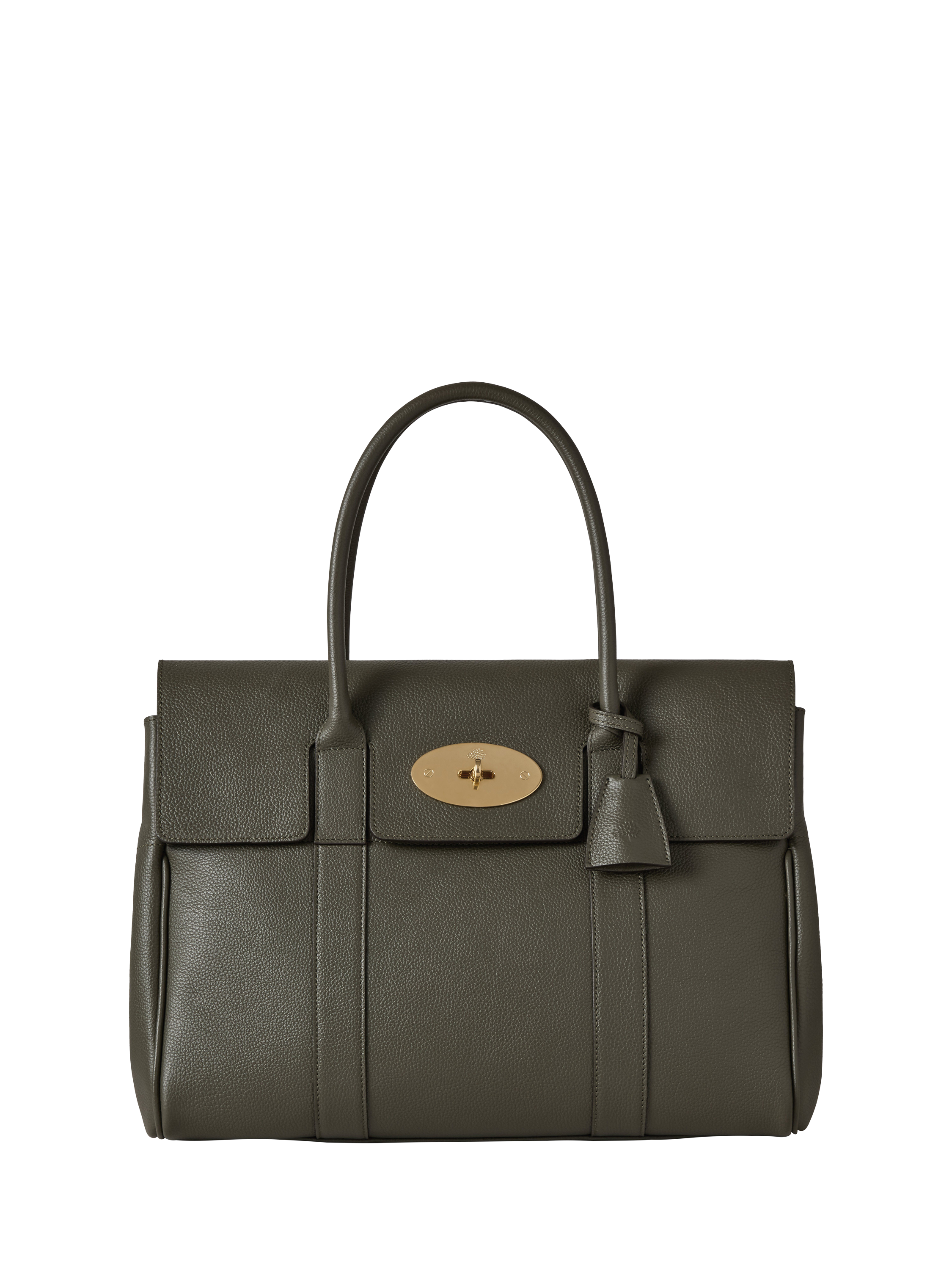 Product image 1 of 6, which shows Mulberry Bayswater Classic Grain Leather Handbag, Juniper Green