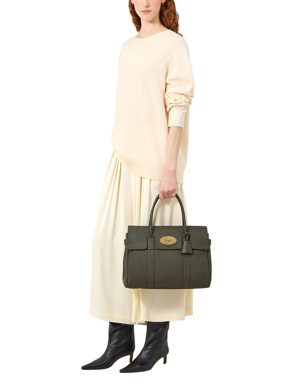 Product image 2 of 6, which shows Mulberry Bayswater Classic Grain Leather Handbag, Juniper Green