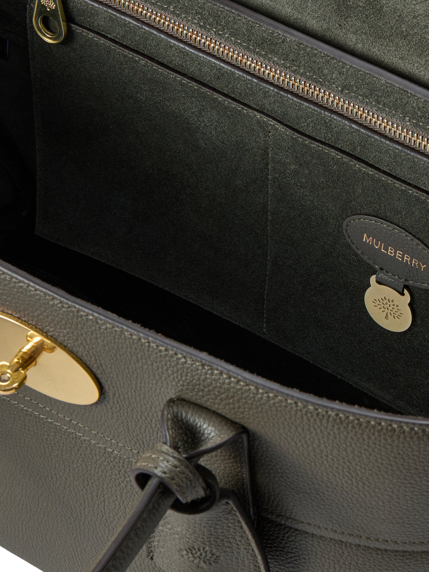 Product image 6 of 6, which shows Mulberry Bayswater Classic Grain Leather Handbag, Juniper Green