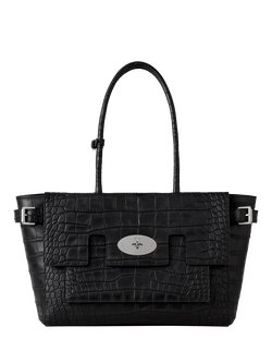 Mulberry Buckle Bayswater Croc Leather Shoulder Bag, Black, Black
