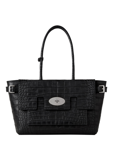 Mulberry Buckle Bayswater Croc Leather Shoulder Bag, Black, Black