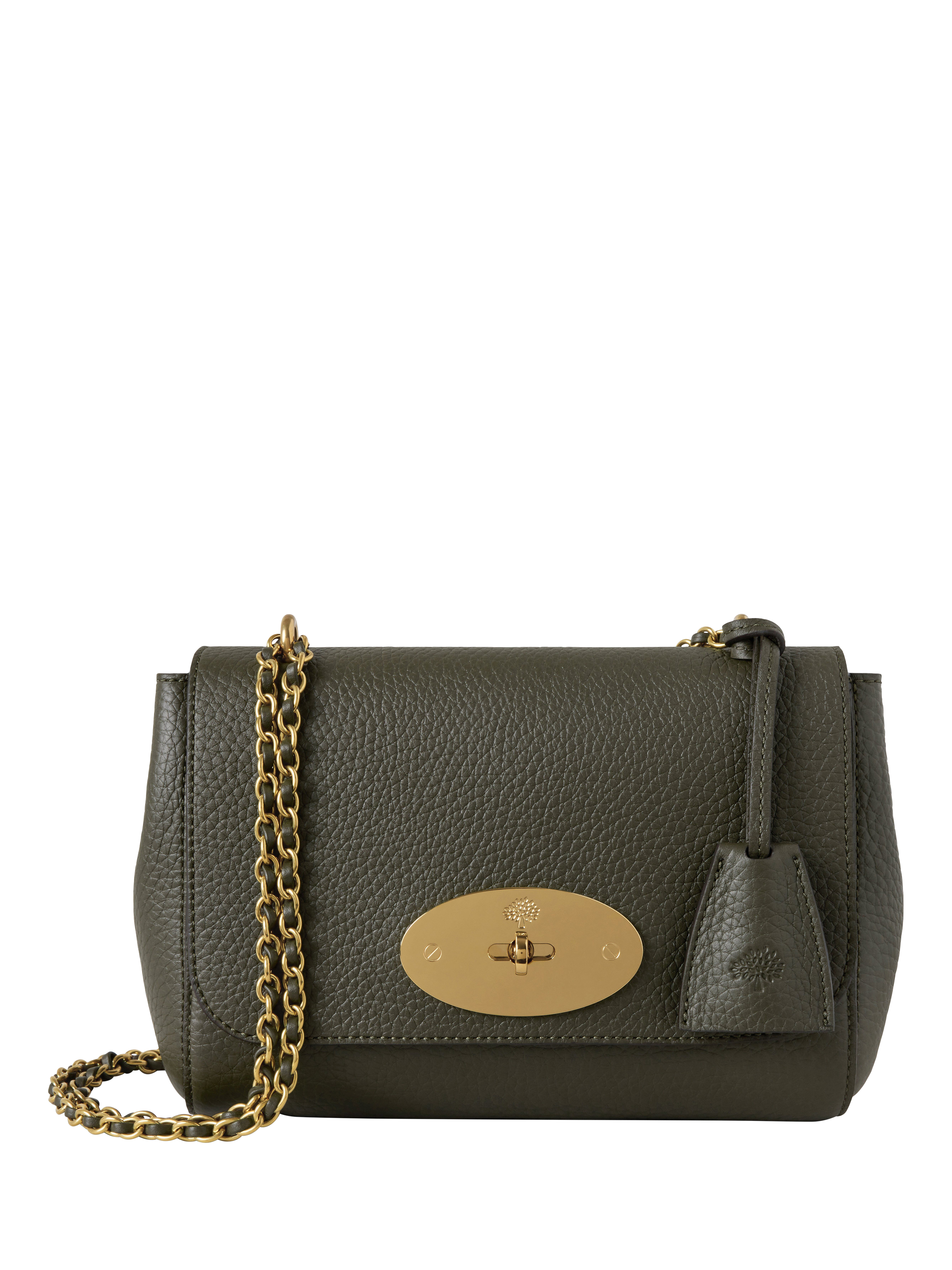 Product image 1 of 6, which shows Mulberry Lily Heavy Grain Leather Chain Strap Shoulder Bag, Juniper Green