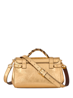 Mulberry Mini Alexa Crinkled Metallic Satchel Bag, Somerset Gold - view 2, Somerset Gold