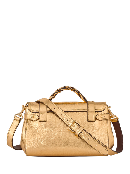 Mulberry Mini Alexa Crinkled Metallic Satchel Bag, Somerset Gold - view 2, Somerset Gold