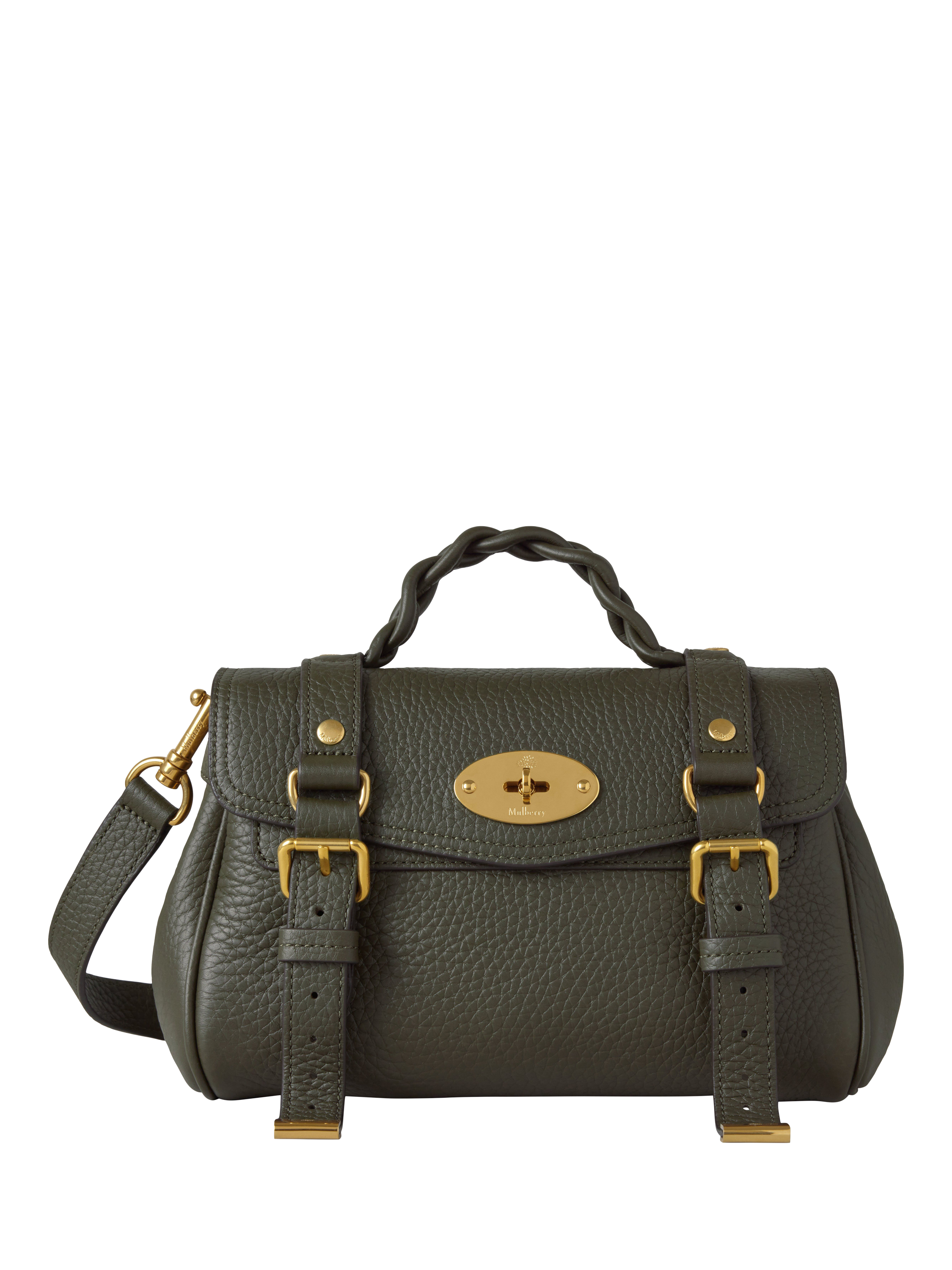 Product image 1 of 5, which shows Mulberry Mini Alexa Leather Grab Bag, Juniper Green