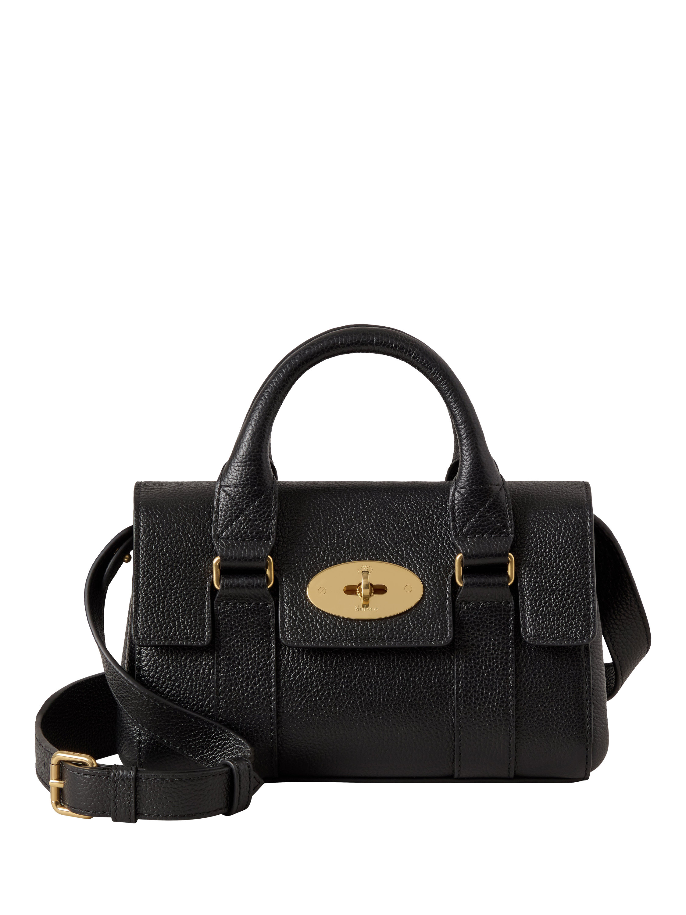 Product image 1 of 6, which shows Mulberry Mini Heritage Bayswater Leather Shoulder Bag, Black