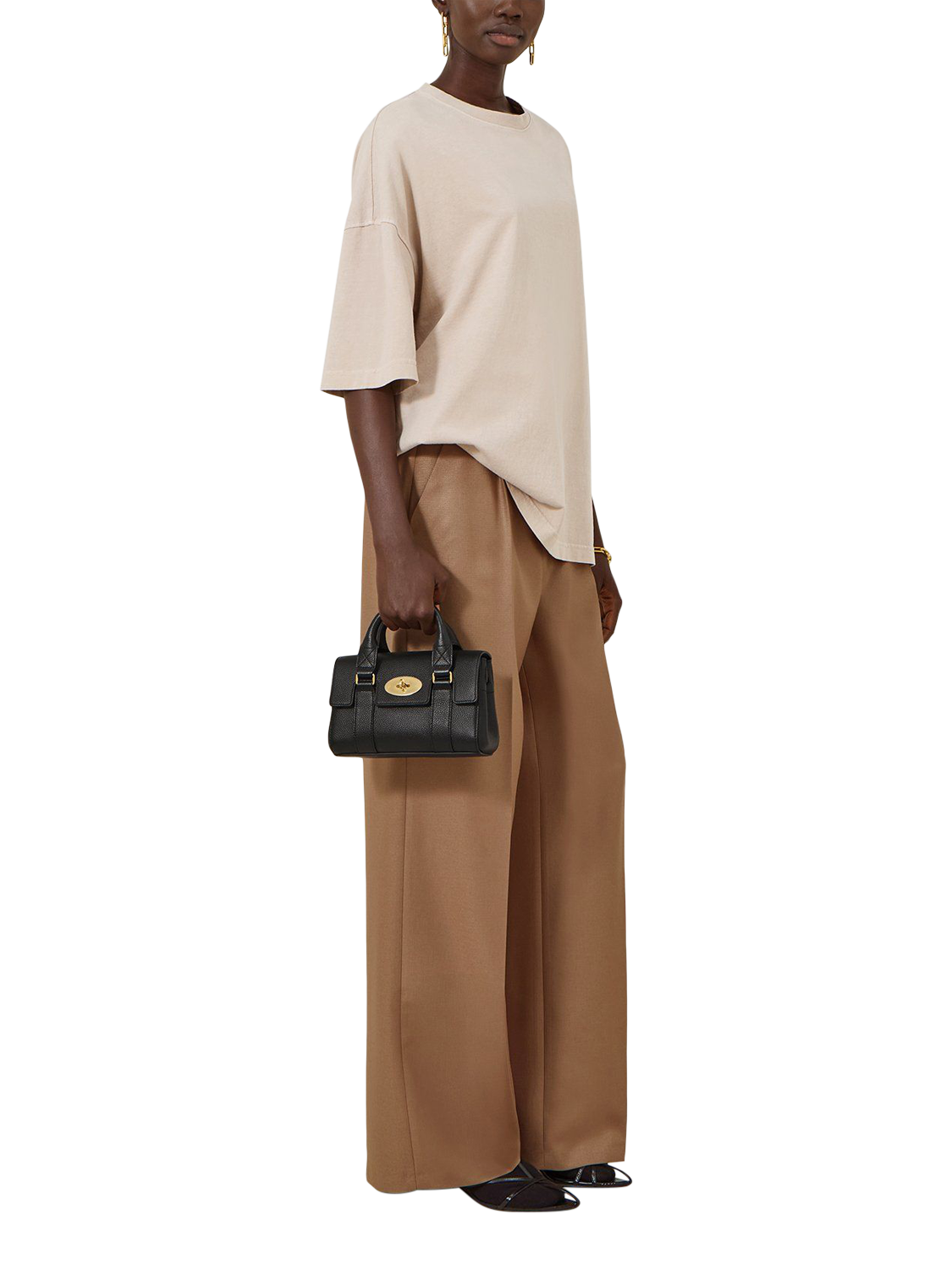 Product image 2 of 6, which shows Mulberry Mini Heritage Bayswater Leather Shoulder Bag, Black