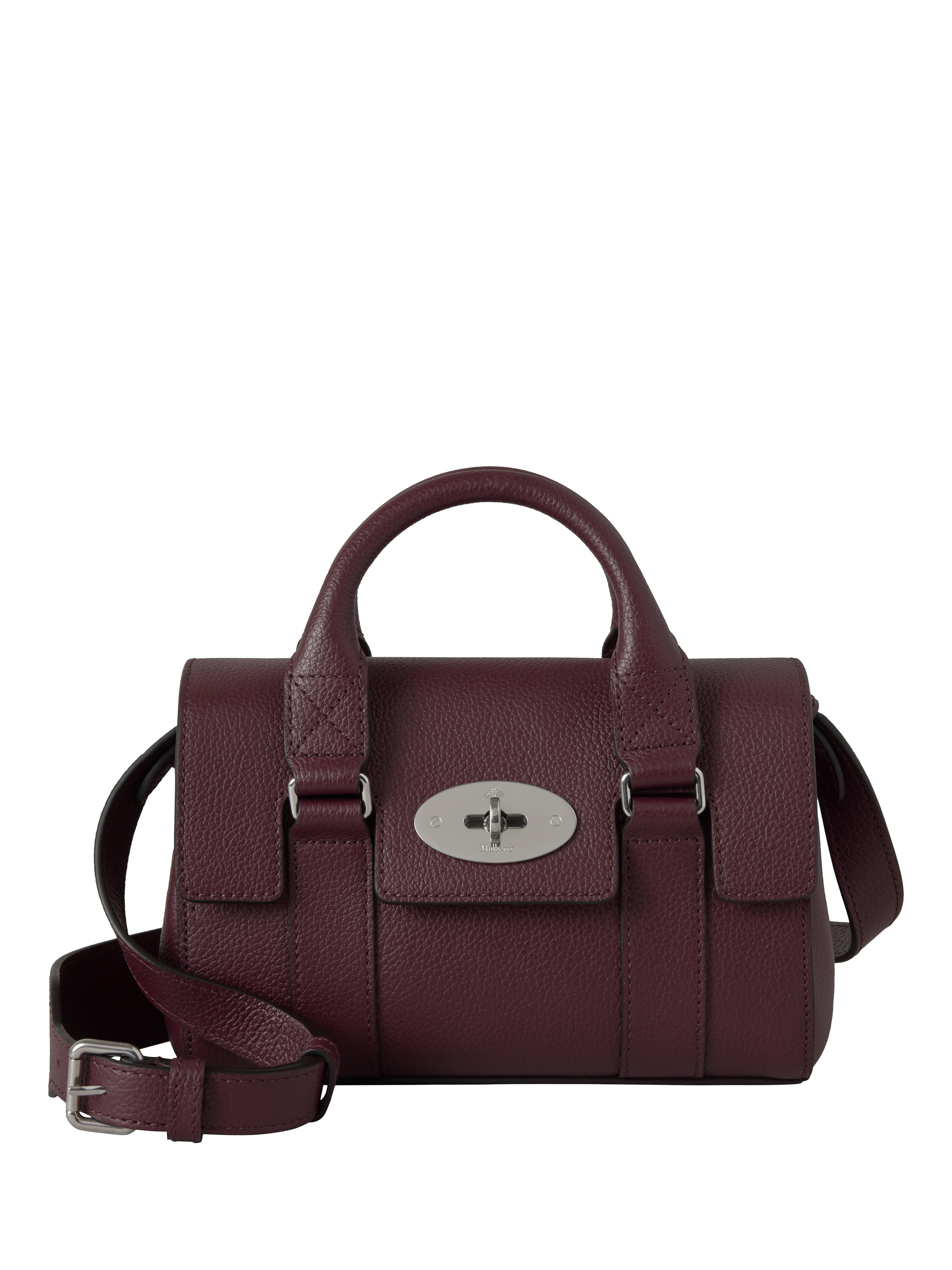 Product image 1 of 5, which shows Mulberry Mini Heritage Bayswater Leather Shoulder Bag, Black Cherry