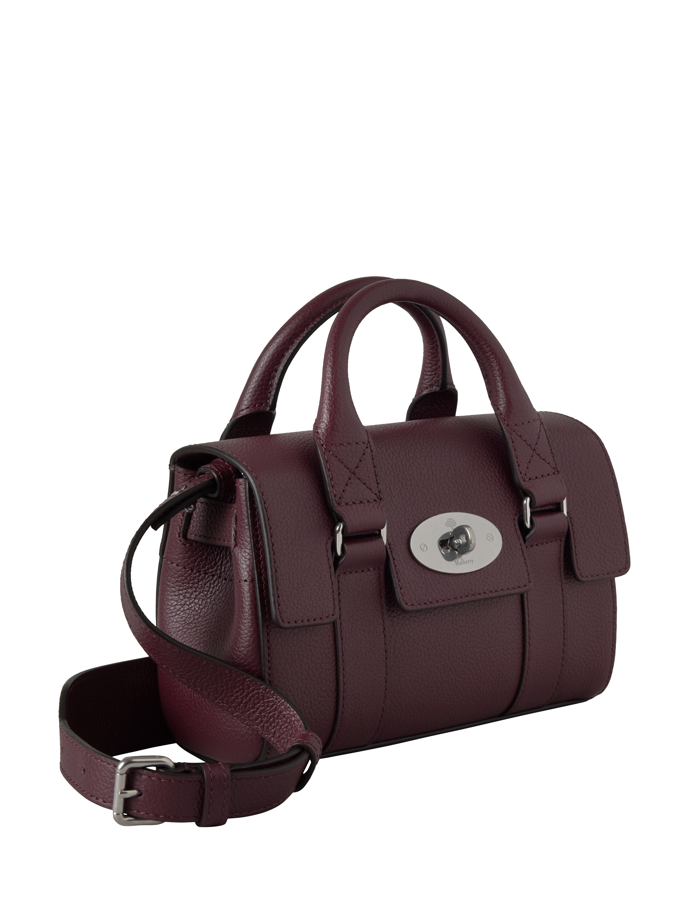 Product image 3 of 5, which shows Mulberry Mini Heritage Bayswater Leather Shoulder Bag, Black Cherry