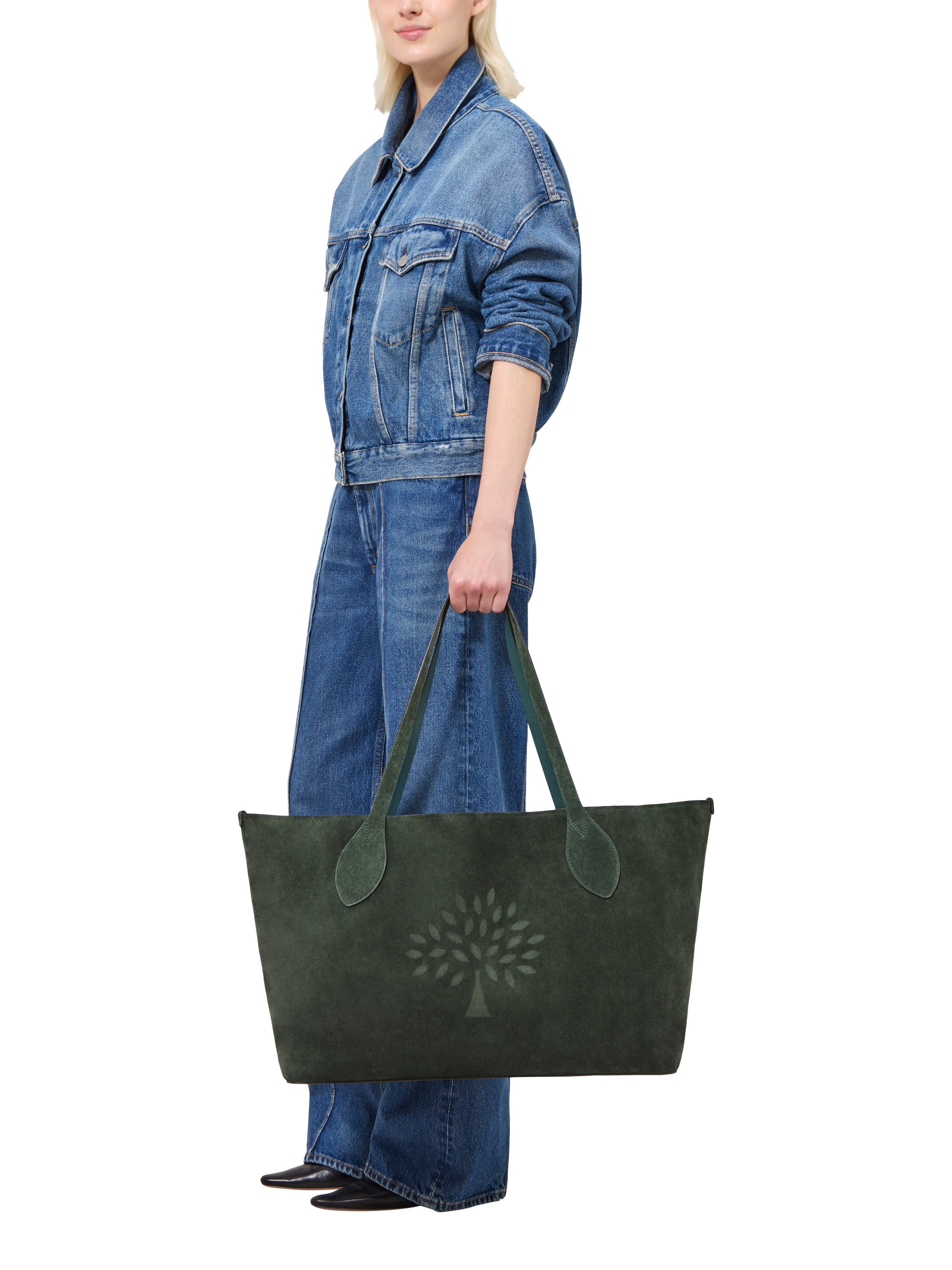 Product image 2 of 6, which shows Mulberry Oversized Suede Tree Tote Bag, Mulberry Green