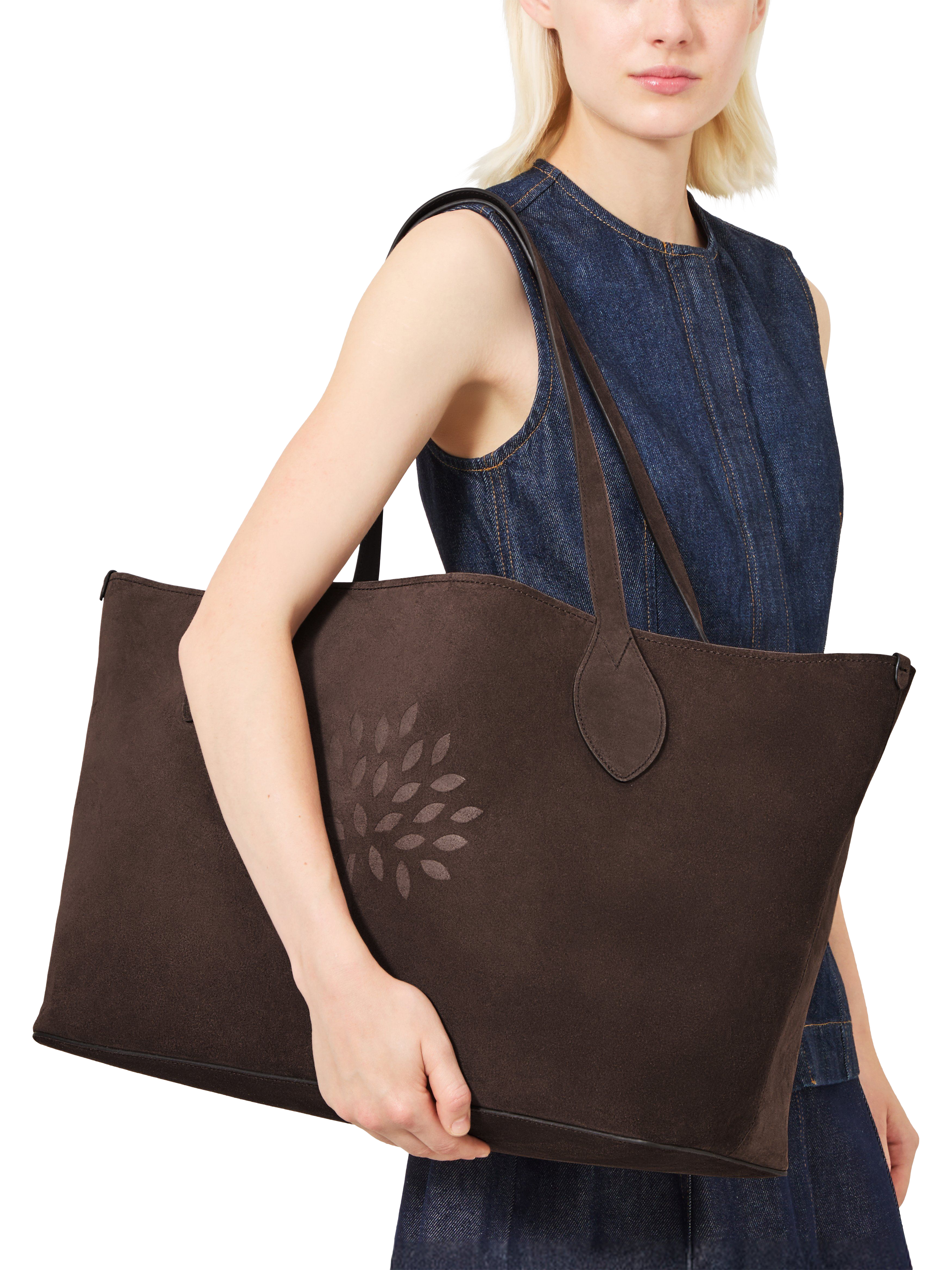 Product image 2 of 6, which shows Mulberry Oversized Suede Tree Tote Bag, Chocolate