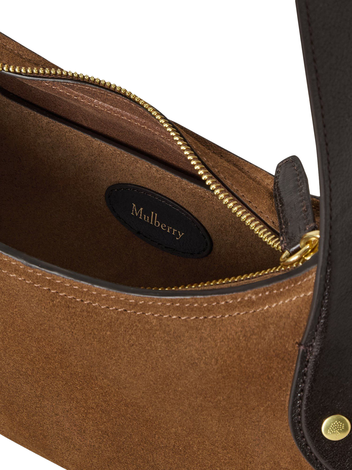 Product image 6 of 6, which shows Mulberry Small Hackney Suede Shoulder Bag, Vintage Oak