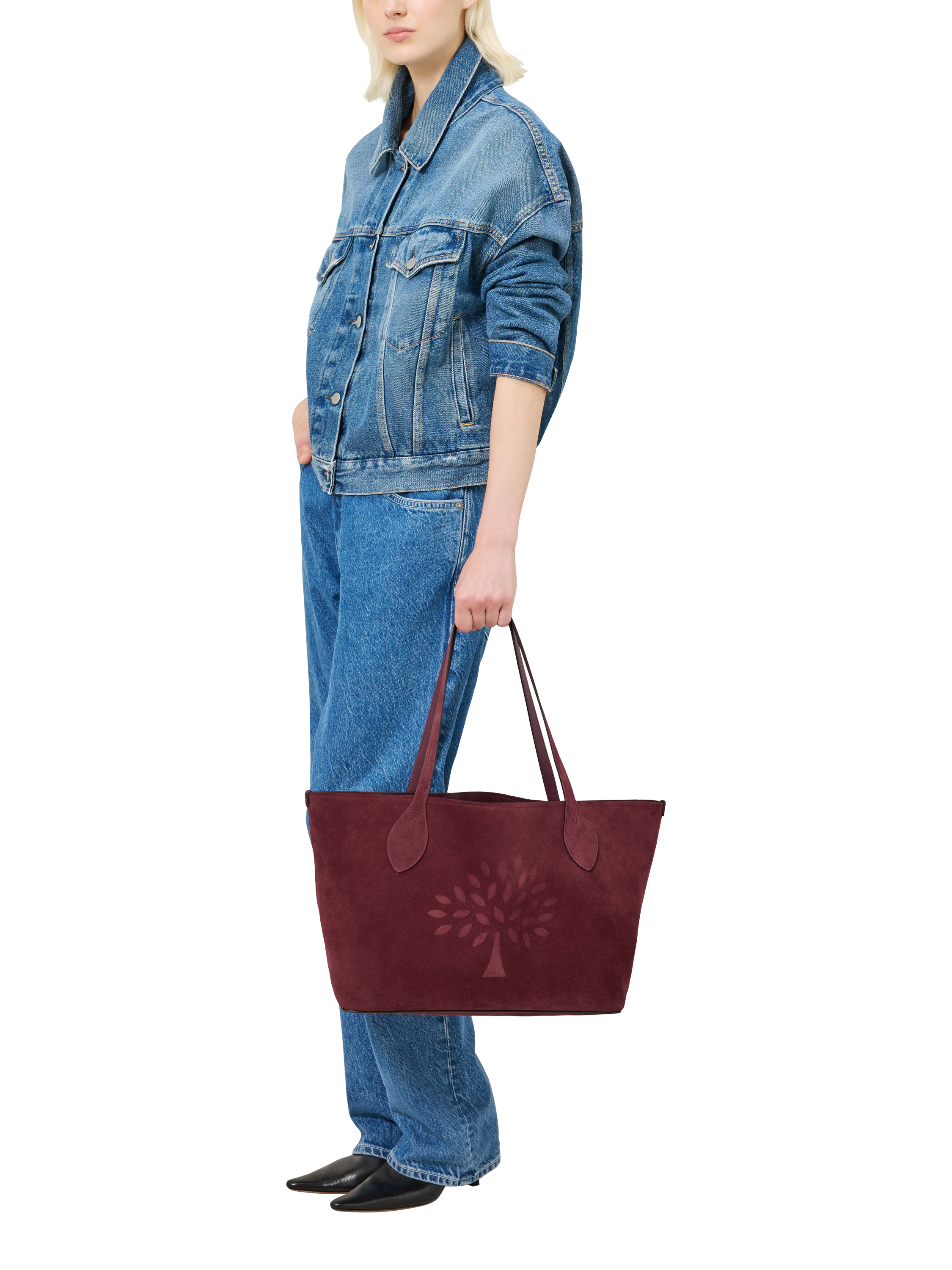 Product image 2 of 6, which shows Mulberry Suede Tree Tote Bag, Berry
