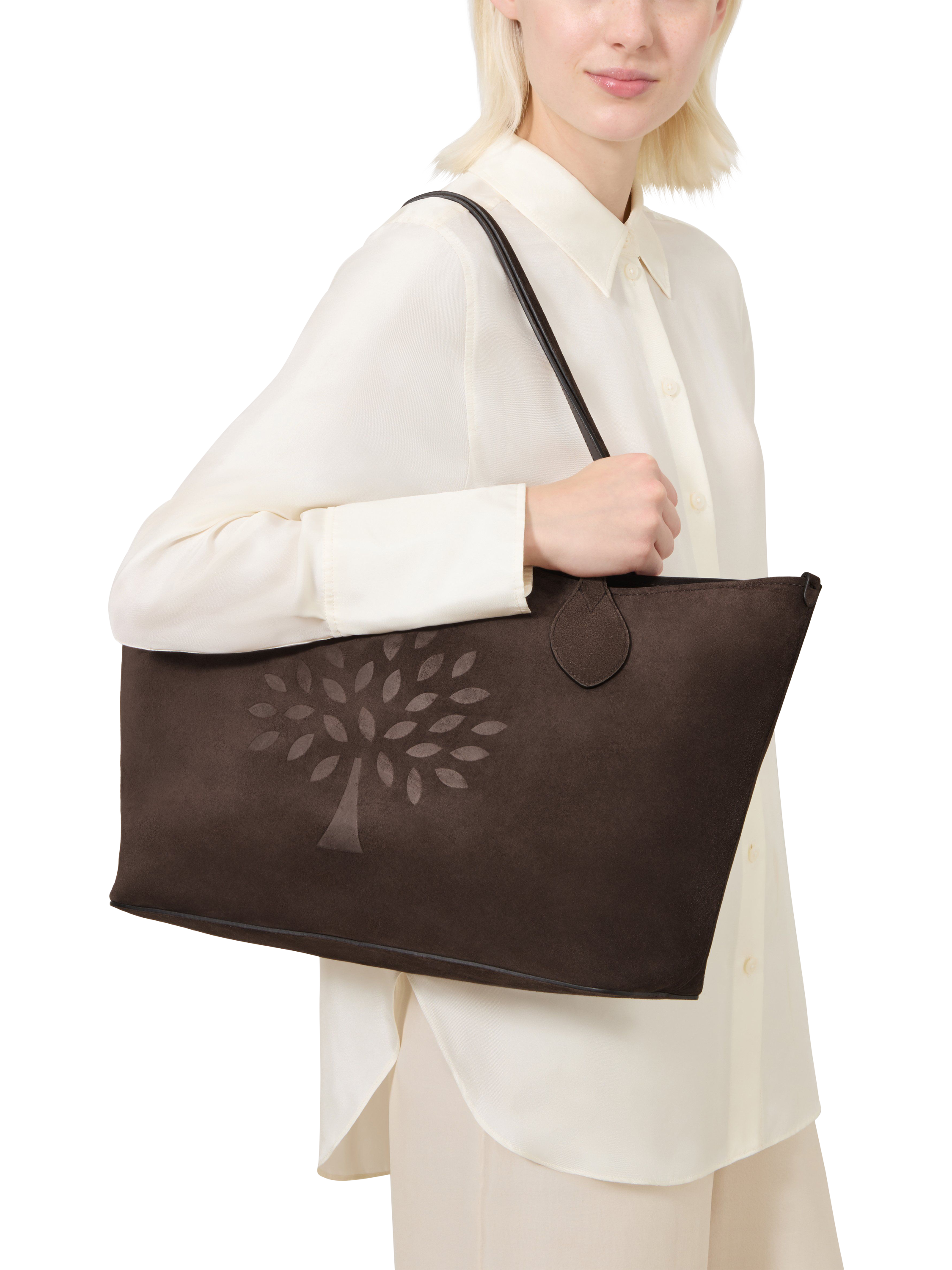 Product image 2 of 6, which shows Mulberry Suede Tree Tote Bag, Chocolate