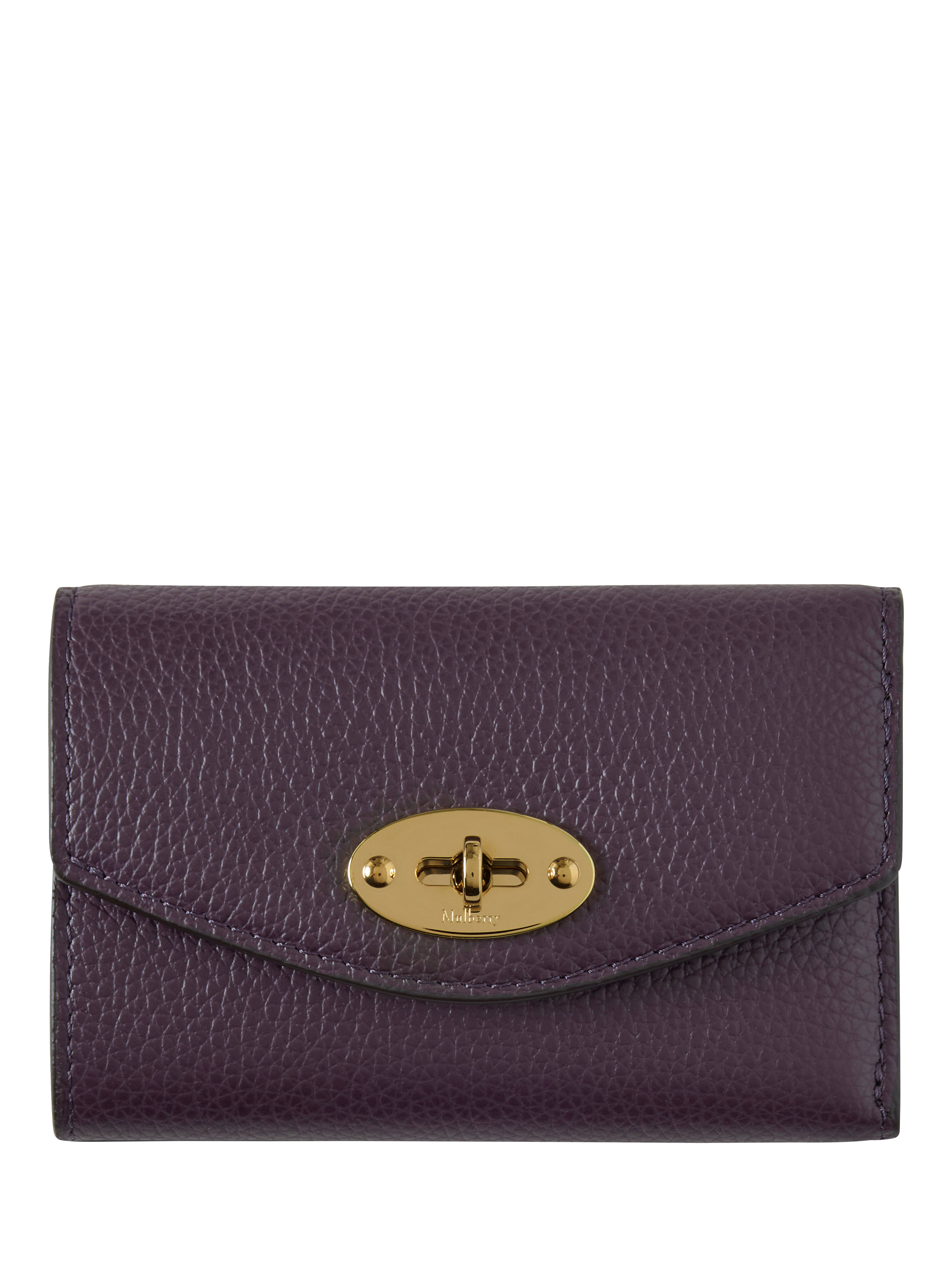 Product image 1 of 4, which shows Mulberry Darley Small Classic Grain Leather Folded Multi-Card Wallet, Deep Aubergine