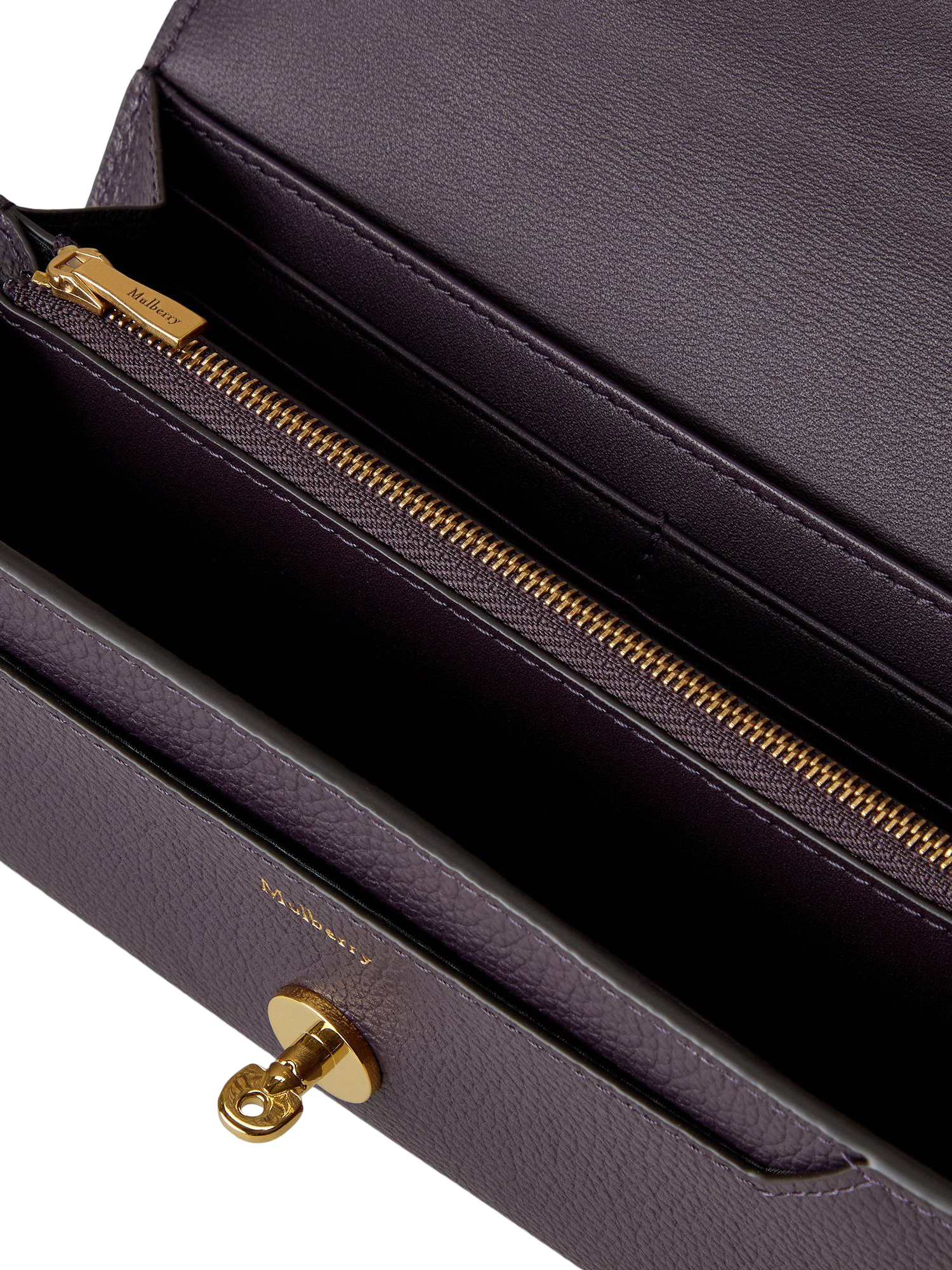 Product image 2 of 3, which shows Mulberry Darley Small Classic Grain Leather Wallet, Deep Aubergine