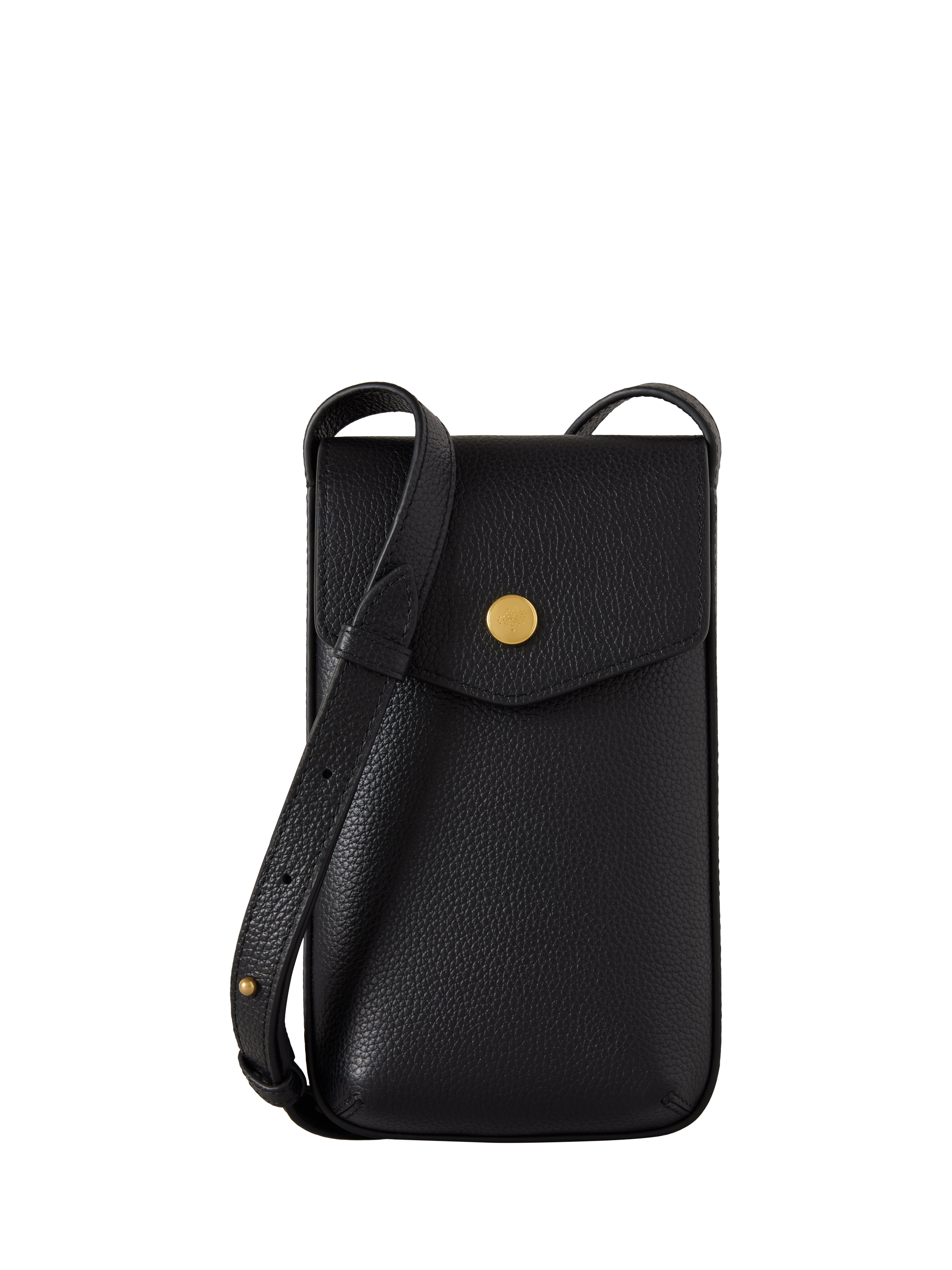 Product image 1 of 4, which shows Mulberry Press Stud Leather Phone Pouch, Black