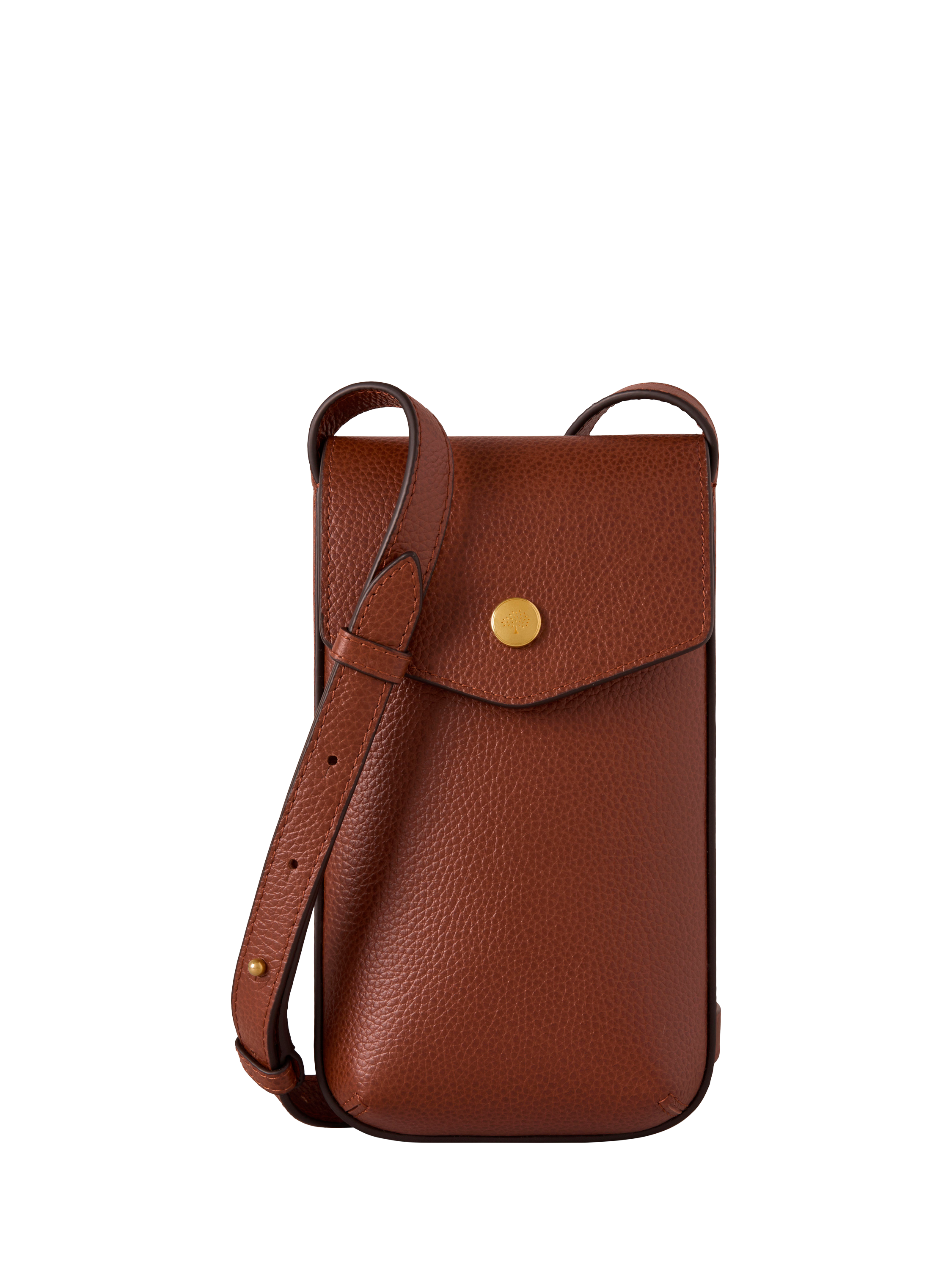 Product image 1 of 4, which shows Mulberry Press Stud Leather Phone Pouch, Oak
