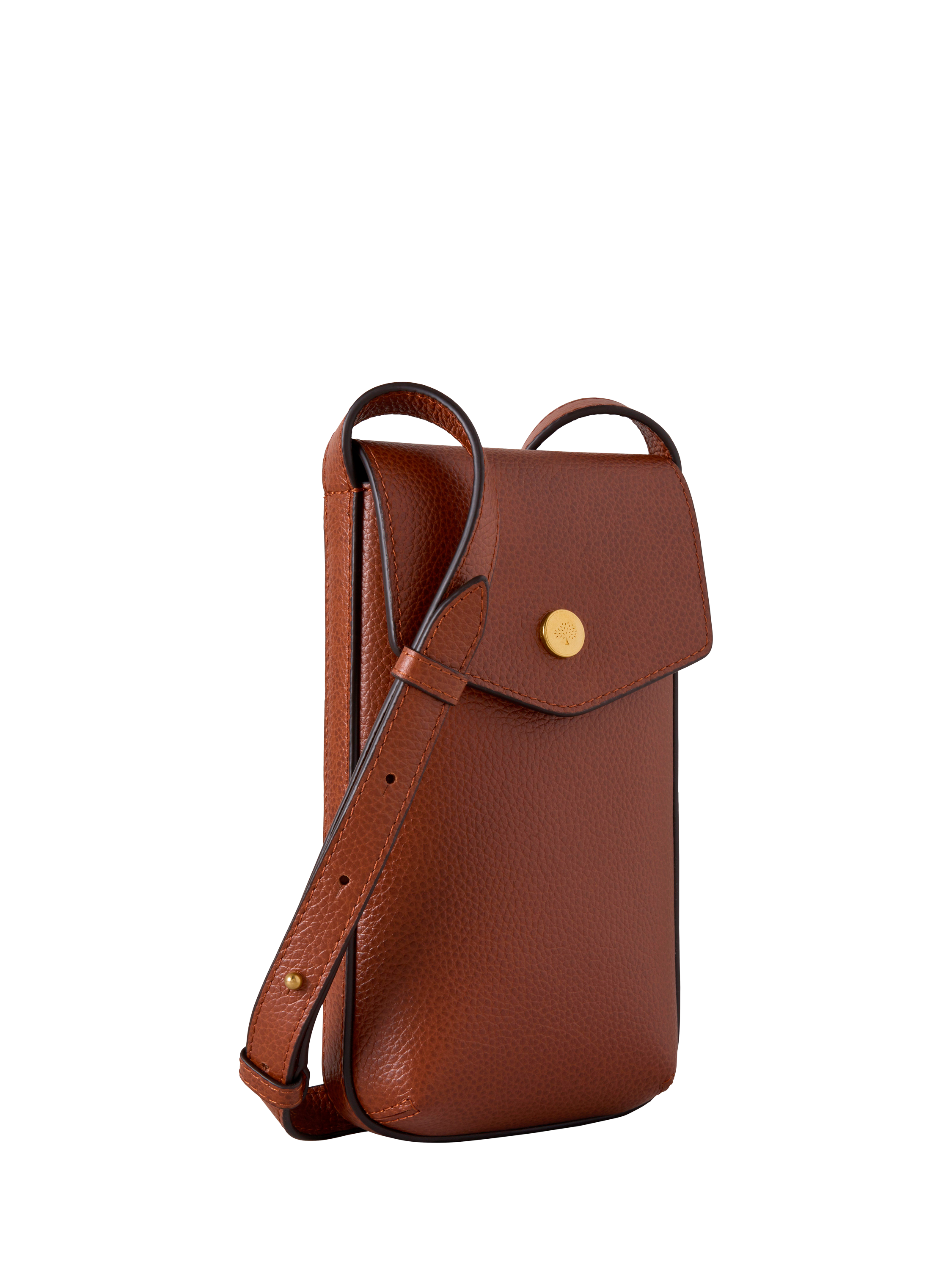 Product image 2 of 4, which shows Mulberry Press Stud Leather Phone Pouch, Oak