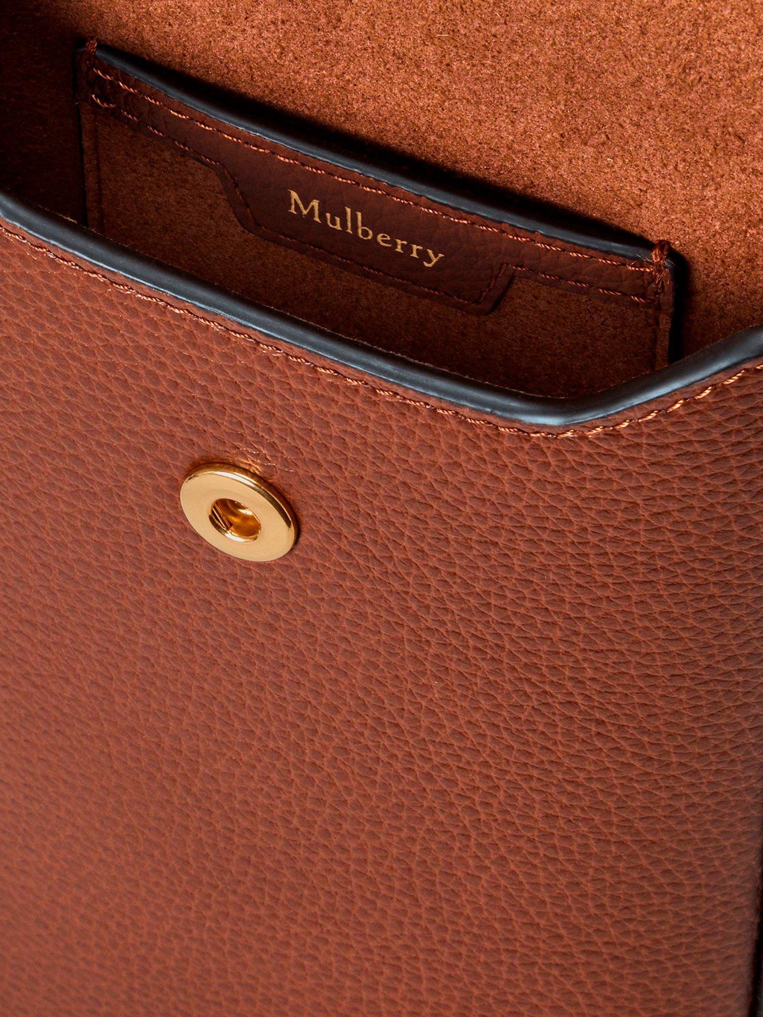 Product image 4 of 4, which shows Mulberry Press Stud Leather Phone Pouch, Oak