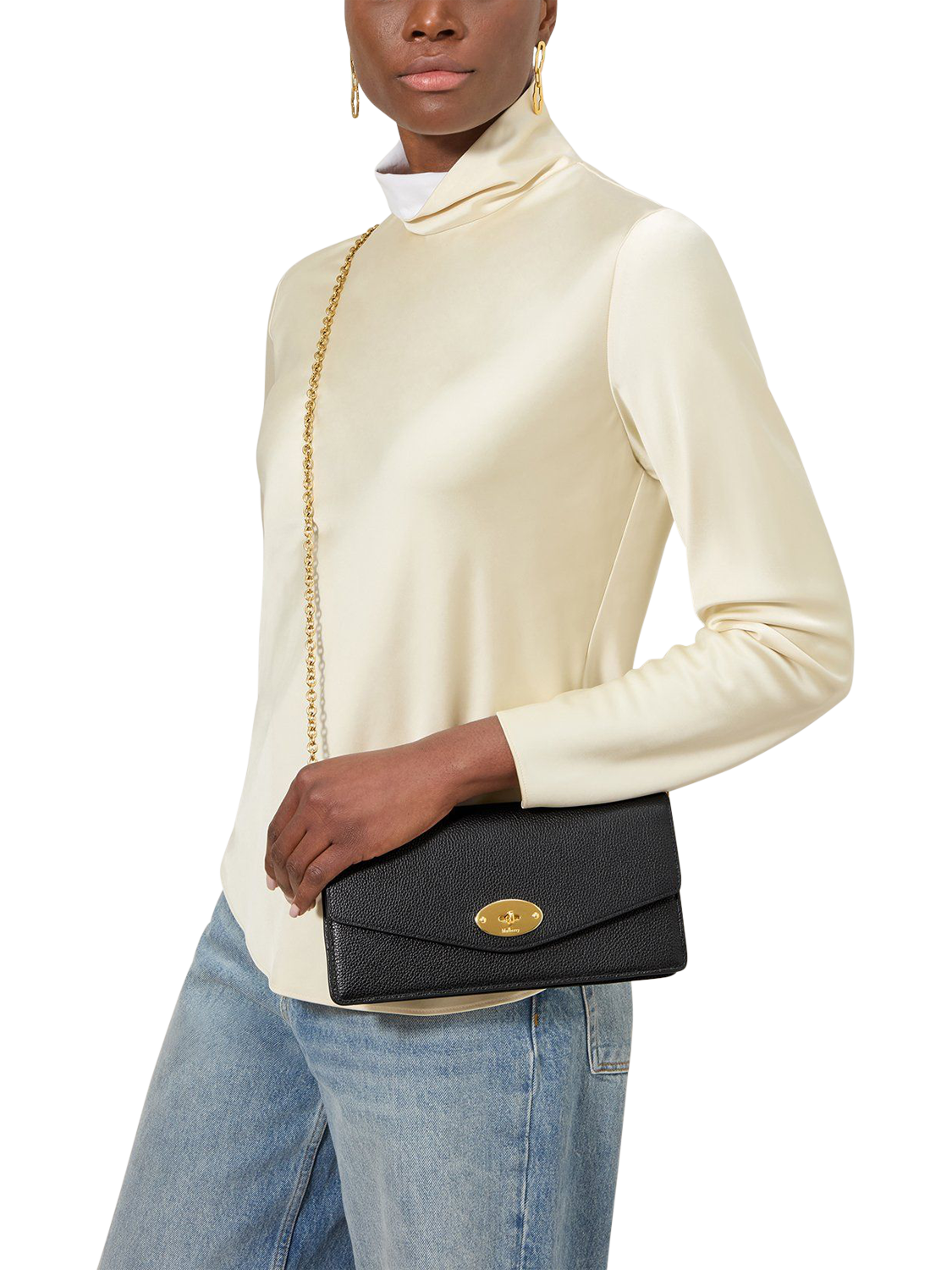 Product image 2 of 6, which shows Mulberry Darley Leather Clutch Bag, Black