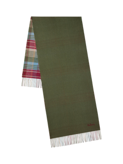 Mulberry Pure Wool Large Reversible Check Scarf, Moss/Sky Blue, Moss/Sky Blue