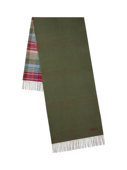 Mulberry Pure Wool Large Reversible Check Scarf, Moss/Sky Blue, Moss/Sky Blue