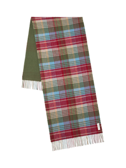 Mulberry Pure Wool Large Reversible Check Scarf, Moss/Sky Blue - view 2, Moss/Sky Blue