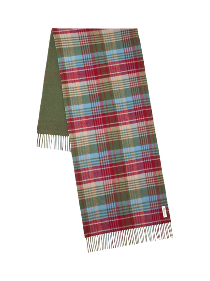 Mulberry Pure Wool Large Reversible Check Scarf, Moss/Sky Blue - view 2, Moss/Sky Blue