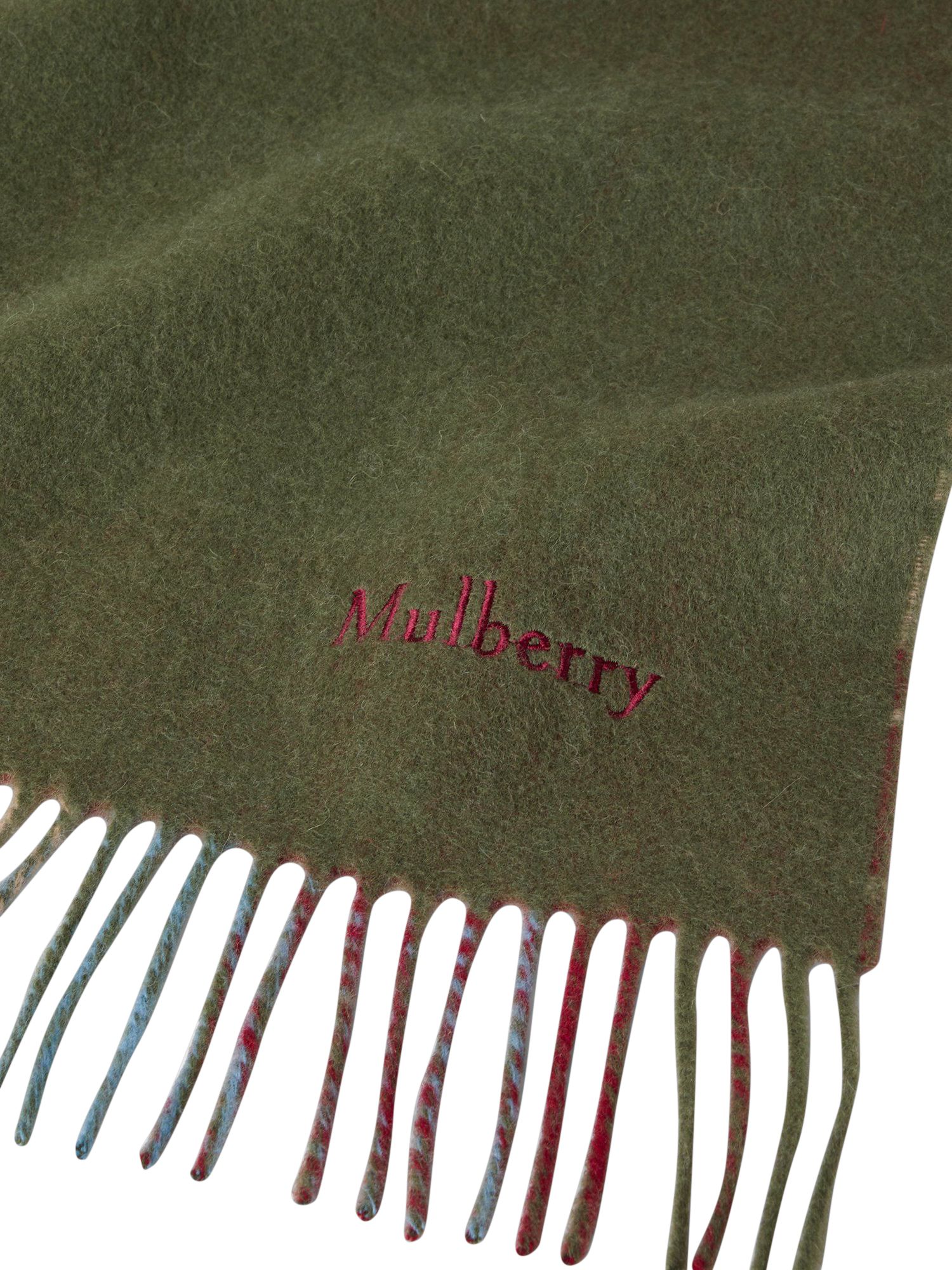 Product image 3 of 3, which shows Mulberry Pure Wool Large Reversible Check Scarf, Moss/Sky Blue