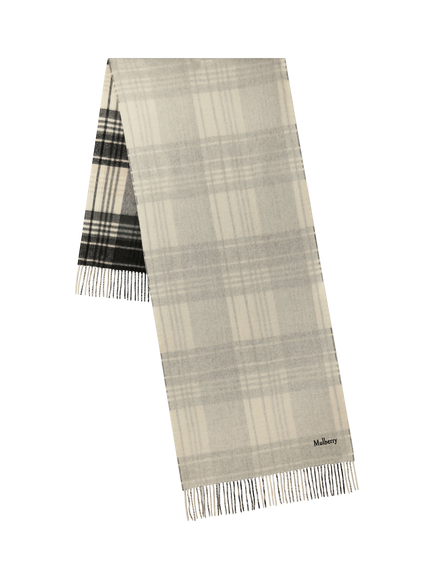 Mulberry Pure Wool Large Reversible Check Scarf, Eggshell/Black, Eggshell/Black