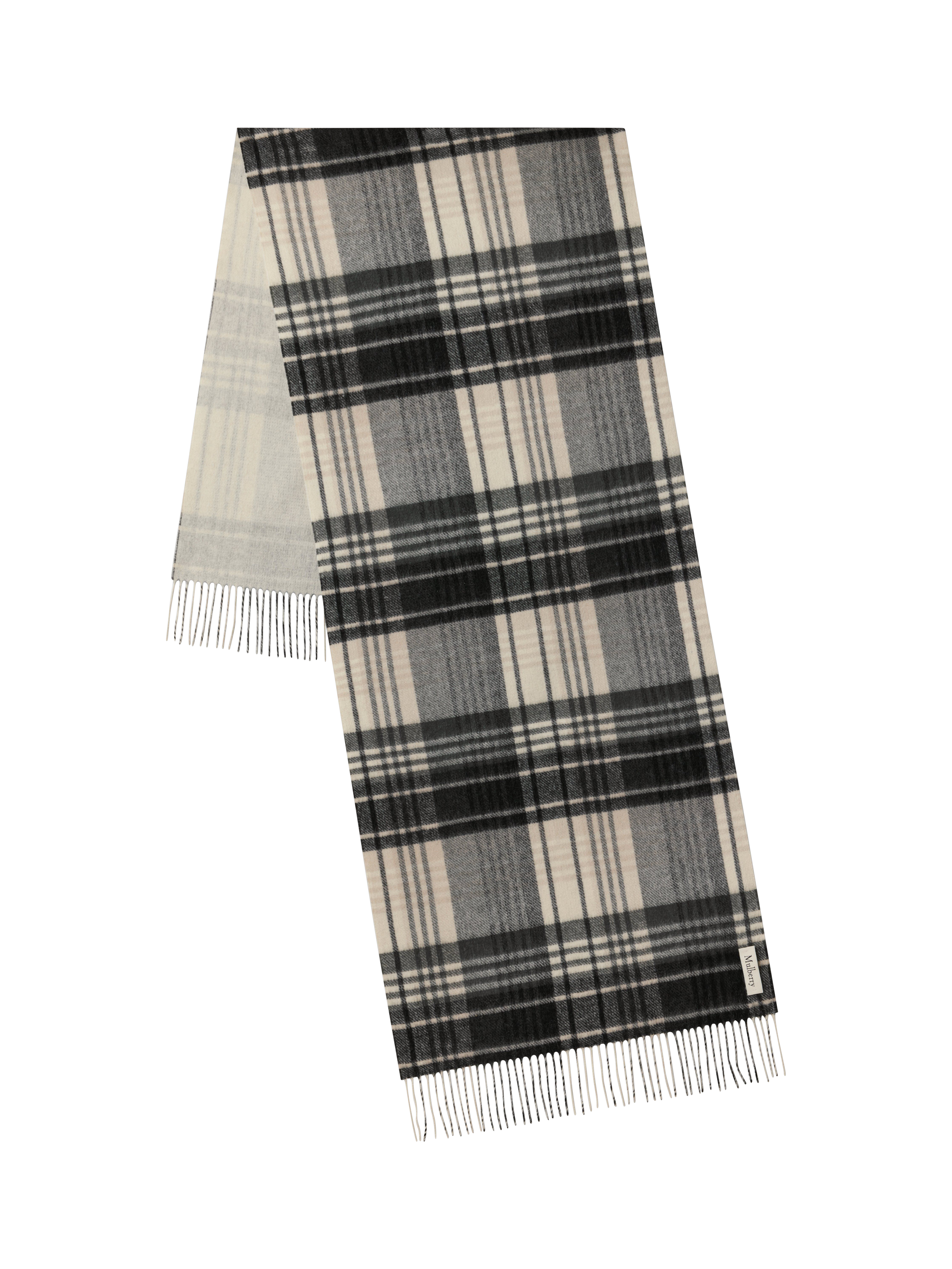 Product image 2 of 3, which shows Mulberry Pure Wool Large Reversible Check Scarf, Eggshell/Black