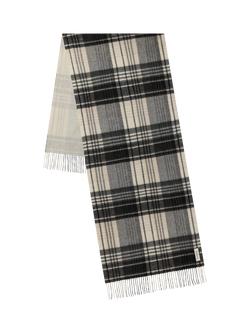 Mulberry Pure Wool Large Reversible Check Scarf, Eggshell/Black - view 2, Eggshell/Black