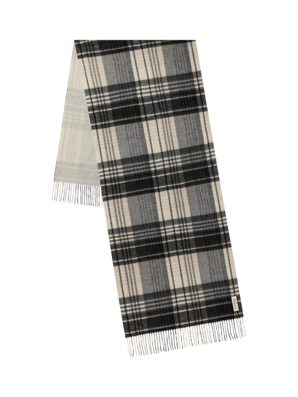 Mulberry Pure Wool Large Reversible Check Scarf, Eggshell/Black - view 2, Eggshell/Black