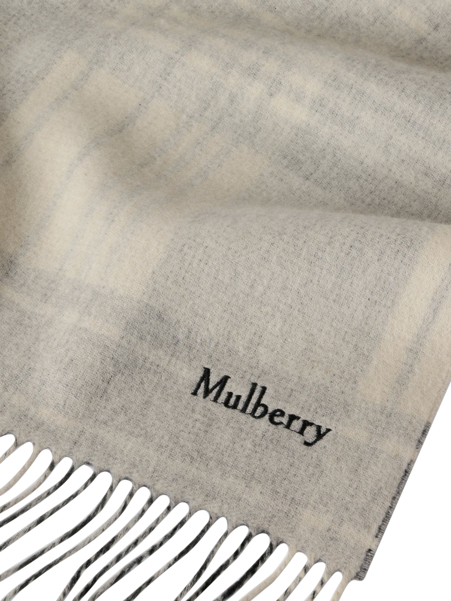 Product image 3 of 3, which shows Mulberry Pure Wool Large Reversible Check Scarf, Eggshell/Black