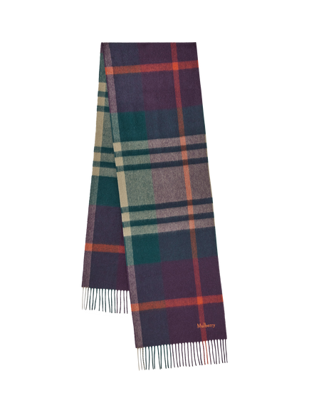 Mulberry Merino Wool Small Check Scarf, Juniper Green/Deep Aubergine, Juniper Green/Deep Aubergine