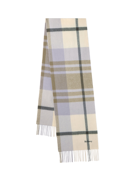 Mulberry Merino Wool Small Check Scarf, Eggshell/Olive, Eggshell/Olive