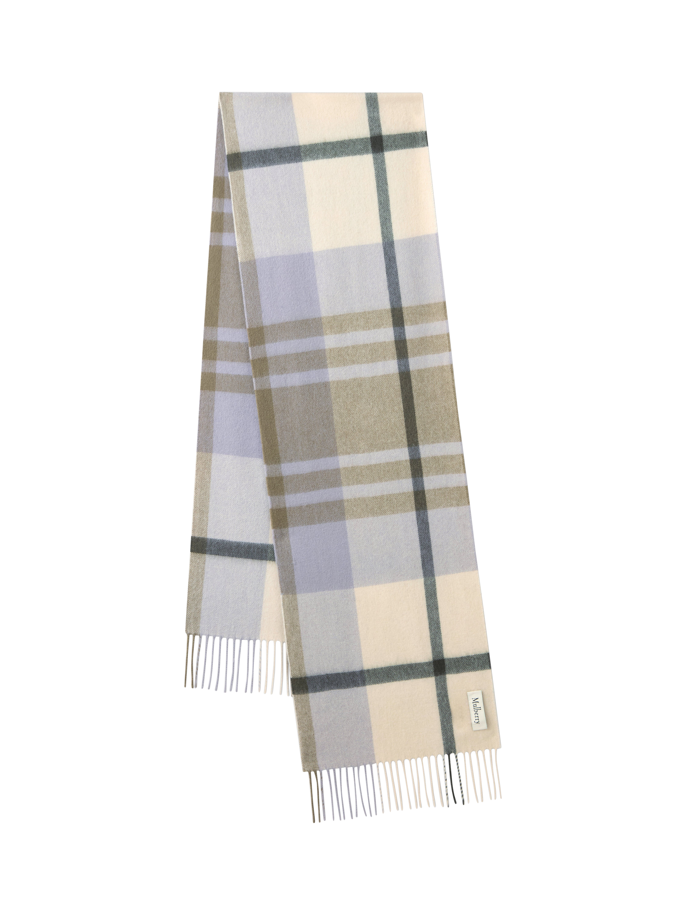 Product image 3 of 3, which shows Mulberry Merino Wool Small Check Scarf, Eggshell/Olive