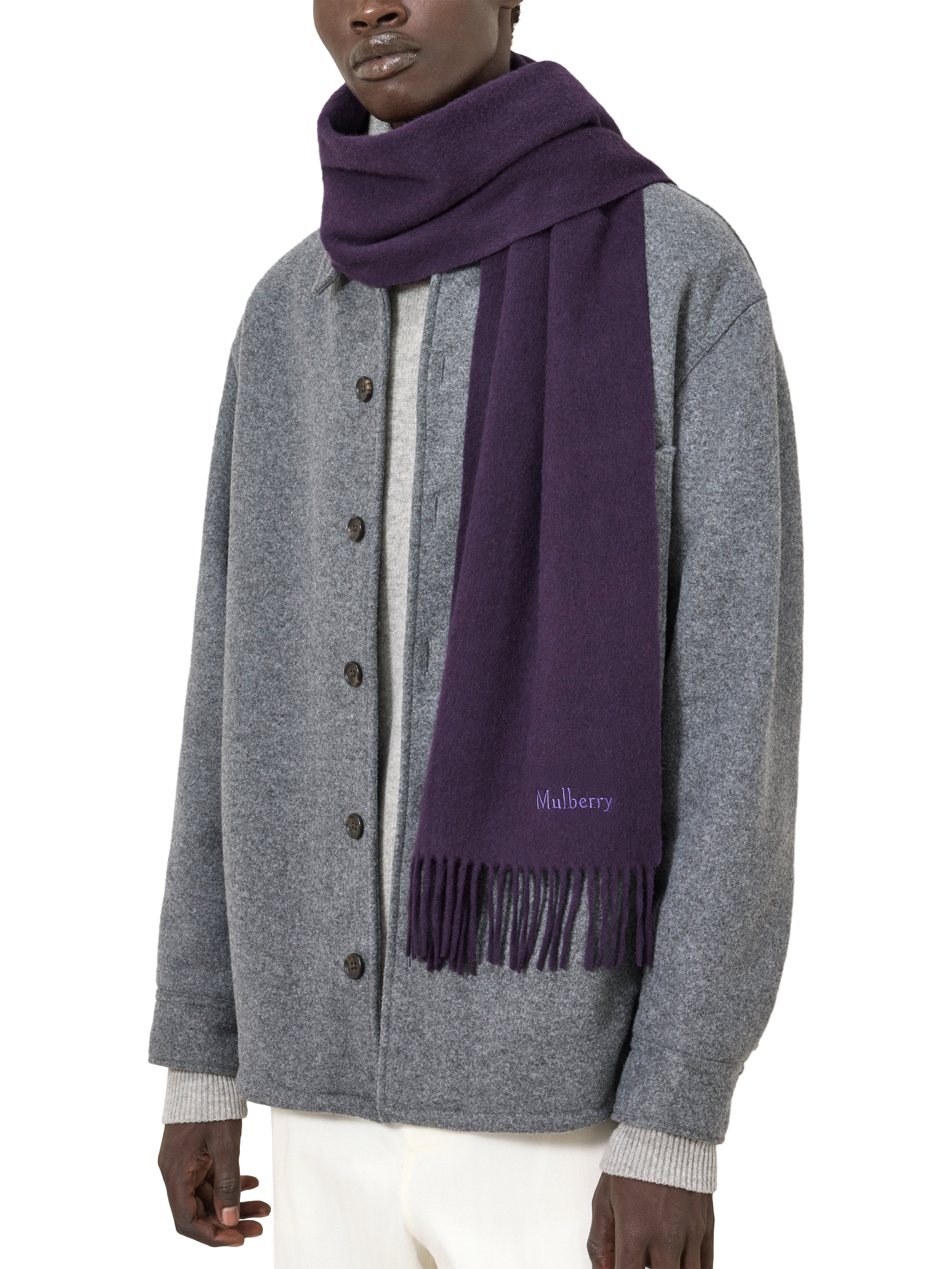 Product image 2 of 4, which shows Mulberry Small Merino Wool Solid Scarf, Deep Aubergine