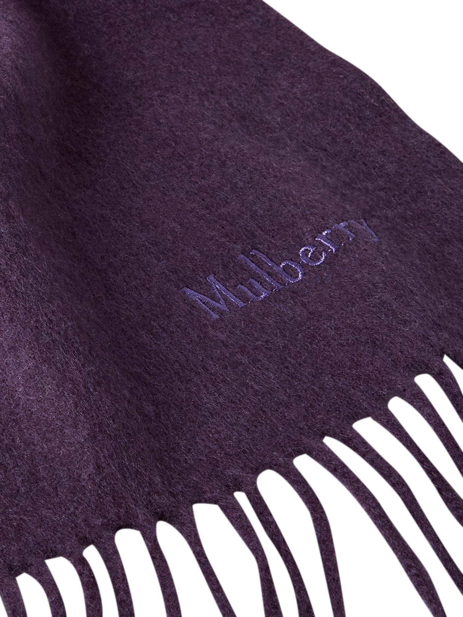 Product image 3 of 4, which shows Mulberry Small Merino Wool Solid Scarf, Deep Aubergine