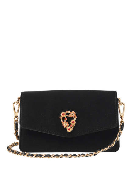 Aspinal of London Eliza Velvet Clutch Bag, Black - view 2, Black