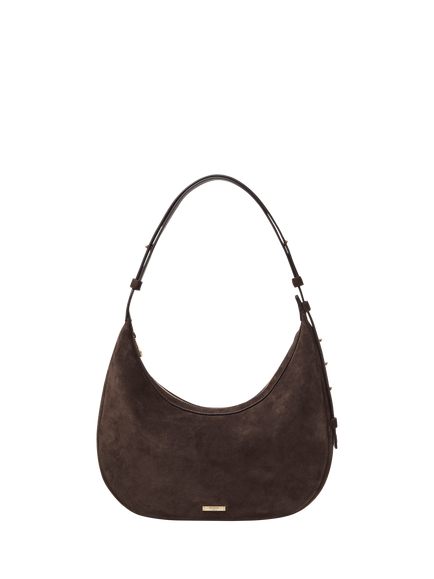 Aspinal of London Soho Large Crescent Suede Bag, Chocolate
