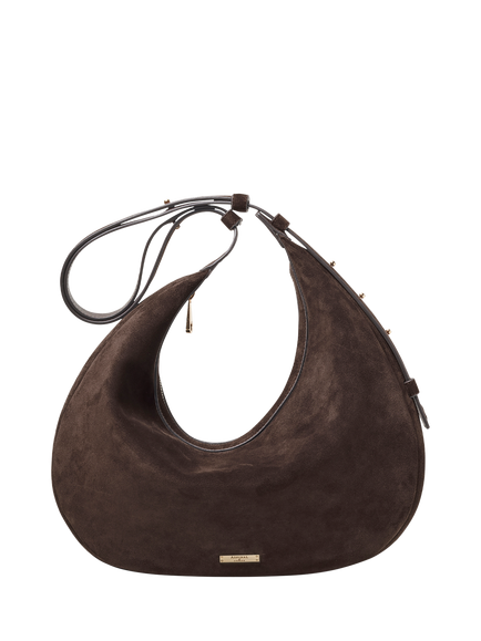 Aspinal of London Soho Large Crescent Suede Bag - view 2, Chocolate