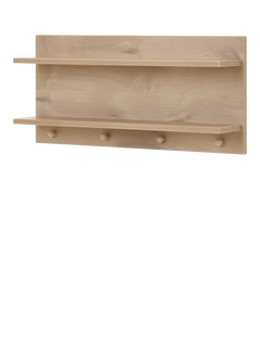 Obaby Astrid Nursery Double Wall Shelf with Hooks, Natural